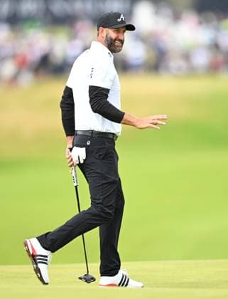 Dustin Johnson celebrates holing a putt on the 1st green for a birdie The Open Championship, Day Three, Golf, Royal Portrush Golf Club, Portrush, Northern Ireland, UK - 19 Jul 2025 EDITORIAL USE ONLY No use with unauthorised audio, video, data, fixture lists, club league logos or live services. Online in-match use limited to 120 images, no video emulation. No use in betting, games or single club league player publications. Copyright: xGreigxCowie Shutterstockx 15403239k