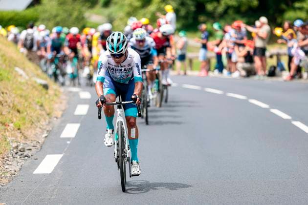Tour de France 2025 Stage 14 LUCHON SUPERBAGNERES, FRANCE - JULY 19 : Buitrago Santiago (COL) of Bahrain - Victorius in action during stage 14 of the 112th edition of Tour de France an UCI World Tour 2.UWT cycling road race stage for Men Elite of 183 km with start in Pau and finish in Luchon Superbagneres on July 19, 2025 in Luchon Superbagneres, France, 19 07 2025 ( Motordriver Kenny Verfaillie - Luchon Superbagneres France  Copyright: xLucaxBettinix