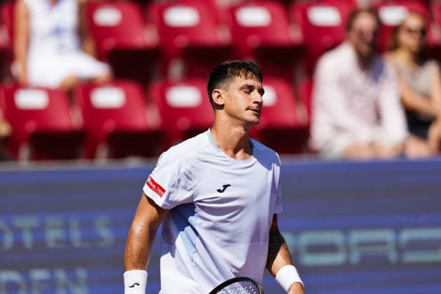 BASTAD, SWEDEN 20250719 Camilo Ugo Carabelli, Argentina, during Saturday s semifinal between Camilo Ugo Carabelli, Argentina, and Jesper de Jong, Netherlands, in the men s doubles during the Nordea Open tennis tournament in Bastad. BASTAD SWEDEN x9200x