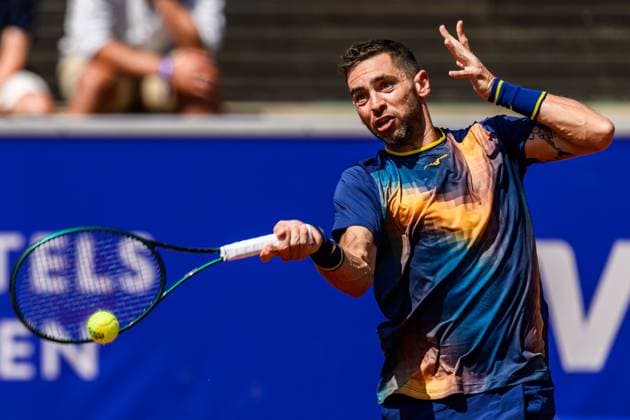 250719 Guido Andreozzi of Argentina competes in a doubles semifinal tennis match during day 7 of the Nordea Open on July 19, 2025 in Bastad. Photo: Mathilda Schuler BILDBYRAN kod MA MA0848 tennis ATP, Tennis Herren 250 nordea open bbeng semifinal Copyright: MATHILDAxSCHULER BB250719MA019
