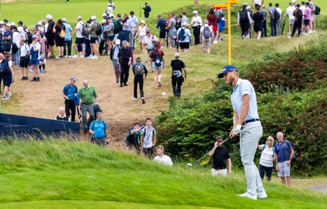 PORTRUSH, NORDIRLAND 20250719 Jesper Svensson, Sverige spelar in pa det 12:e halet pa tredje tävlingsdagen i The Open Golf pa Royal Portrush Golf Club under lördagen. PORTRUSH STORBRITANNIEN x40750x