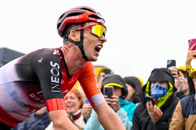 Tour de France 2025 Stage 14 LUCHON SUPERBAGNERES, FRANCE - JULY 19 : Arensman Thymen (NED) of INEOS Grenadiers celebrating his victory during stage 14 of the 112th edition of Tour de France an UCI World Tour 2.UWT cycling road race stage for Men Elite of 183 km with start in Pau and finish in Luchon Superbagneres on July 19, 2025 in Luchon Superbagneres, France, 19 07 2025 ( Motordriver Kenny Verfaillie - Luchon Superbagneres France  Copyright: xJanxDexMeuleneirx