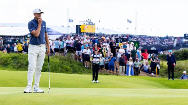 PORTRUSH, NORDIRLAND 20250719 Ludvig Aberg, Sverige, missar en birdie pa 14:e halet under tredje tävlingsdagen i The Open Golf pa Royal Portrush Golf Club under lördagen. PORTRUSH STORBRITANNIEN x40750x
