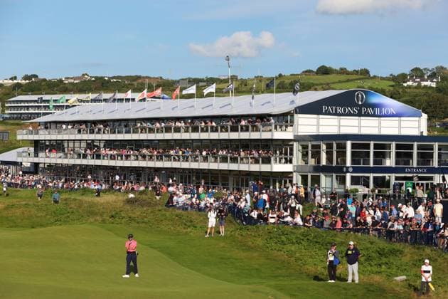 19th July 2025; Royal Portrush Golf Club, Portrush, County Antrim, Northern Ireland; The Open Golf Championship Round 3; fans watch the action from balconies in the R&amp;A pavilion overlooking the 18th hole  ActionPlus12815328 DavidxBlunsden