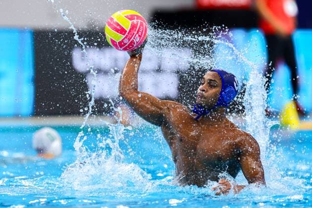 Sport Bilder des Tages Sanjiv Rajandra of Singapore South Africa v Singapore, Water polo, Wasserball Singapore 2025 World Aquatics Championships, OCBC Aquatic Centre, July 20, 2025, Singapore, Singapore.