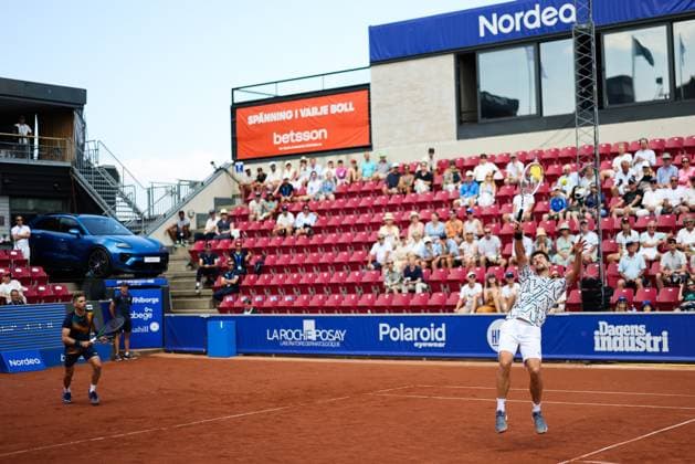 Guido Andreozzi, Argentina, (left) and Sander Arends, Netherlands, (right) during Sunday s men s doubles final where they face Adam Pavlasek, Czech Republic, and Jan Zielinski, Poland, during the Nordea Open tennis tournament in Bastad, Sweden on the 20th of July 2025. BASTAD SWEDEN x9200x