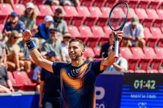 250720 Guido Andreozzi of Argentina celebrates winning in the doubles final tennis match during day 8 on July 20, 2025 in Bastad. Photo: Mathilda Schuler BILDBYRAN kod MA MA0849 tennis ATP, Tennis Herren 250 nordea open bbeng jubel Copyright: MATHILDAxSCHULER BB250720MA037