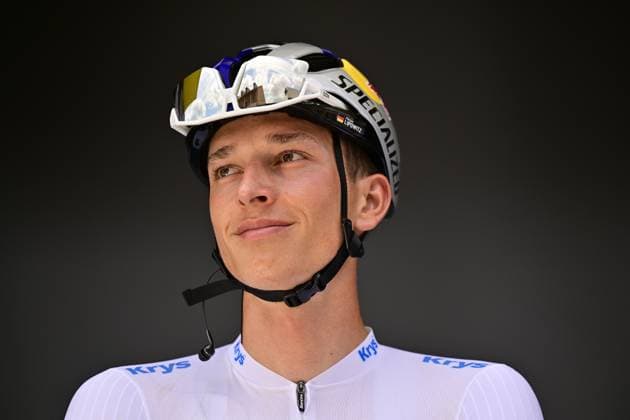German Florian Lipowitz of RedBull-BORA-hansgrohe wearing the white jersey for best young rider pictured at the start of stage 15 of the 2025 Tour de France cycling race, from Muret to Carcasonne (169 km), on Sunday 20 July 2025 in France. The 112th edition of the Tour de France starts on Saturday 5 July in Lille, France, and will finish in Paris, France on the 27th of July. DIRKxWAEM  x129638432x