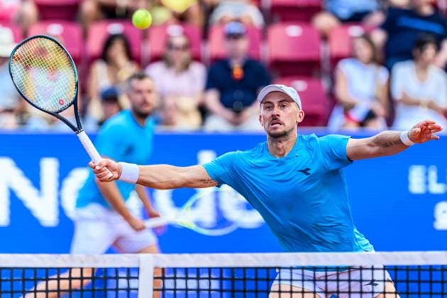 250720 Jan Zielinski of Poland competes in the doubles final tennis match during day 8 on July 20, 2025 in Bastad. Photo: Mathilda Schuler BILDBYRAN kod MA MA0849 tennis ATP, Tennis Herren 250 nordea open bbeng Copyright: MATHILDAxSCHULER BB250720MA051