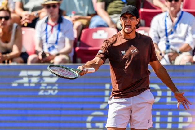250720 Luciano Darderi of Italy competes in the singel final tennis match during day 8 on July 20, 2025 in Bastad. Photo: Mathilda Schuler BILDBYRAN kod MA MA0849 tennis ATP, Tennis Herren 250 nordea open bbeng Copyright: MATHILDAxSCHULER BB250720MA056