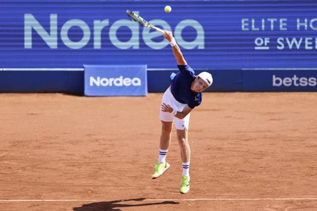Jesper de Jong, Netherlands, during sunday s men s singles final at the Nordea Open tennis tournament in Bastad, Sweden on july 20, 2025. BASTAD SWEDEN x9200x
