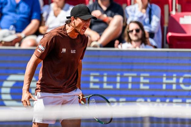 250720 Luciano Darderi of Italy competes in the singel final tennis match during day 8 on July 20, 2025 in Bastad. Photo: Mathilda Schuler BILDBYRAN kod MA MA0849 tennis ATP, Tennis Herren 250 nordea open bbeng Copyright: MATHILDAxSCHULER BB250720MA058
