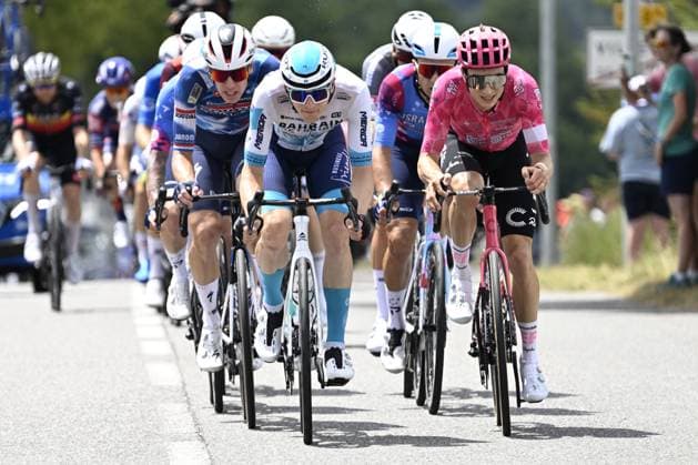 Dutch Pascal Eenkhoorn of Soudal Quick-Step, Slovenian Matej Mohoric of Bahrain Victorious and American Neilson Powless of EF Education-EasyPost pictured in action during stage 15 of the 2025 Tour de France cycling race, from Muret to Carcasonne (169 km), on Sunday 20 July 2025 in France. The 112th edition of the Tour de France starts on Saturday 5 July in Lille, France, and will finish in Paris, France on the 27th of July. POOLxJANxDExMEULENEIR  x129647359x