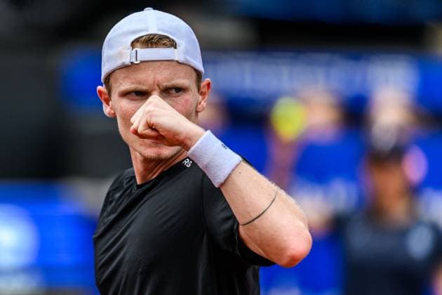 250720 Jesper de Jong of Netherlands competes in the singel final tennis match during day 8 on July 20, 2025 in Bastad. Photo: Mathilda Schuler BILDBYRAN kod MA MA0849 tennis ATP, Tennis Herren 250 nordea open bbeng Copyright: MATHILDAxSCHULER BB250720MA060