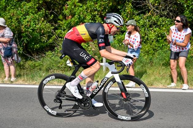 Tour de France 2025 Stage 15 CARCASSONNE, FRANCE - JULY 20 : Wellens Tim (BEL) of UAE Team Emirates - XRG alone in the escape pack during stage 15 of the 112th edition of Tour de France an UCI World Tour 2.UWT cycling road race stage for Men Elite of 169 km with start in Muret and finish in Carcassonne on July 20, 2025 in Carcassonne, France, 20 07 2025 ( Motordriver Kenny Verfaillie - Carcassonne France  Copyright: xJanxDexMeuleneirx