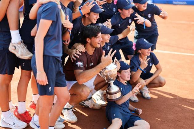 Luciano Darderi, Italy, wins Sunday s men s singles final against Jesper de Jong, Netherlands, during the Nordea Open tennis tournament in Bastad, , Sweden on July 20 2025. BASTAD SWEDEN x9200x