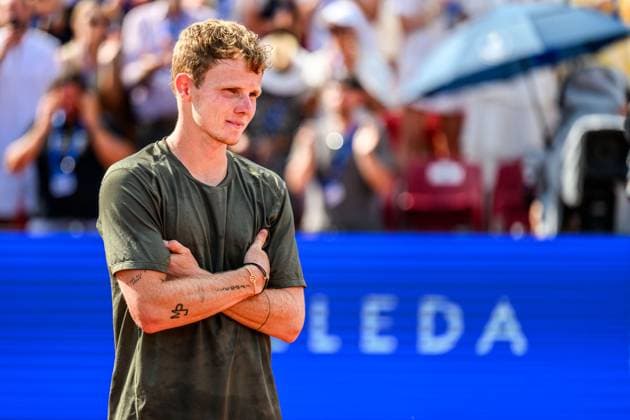 250720 Jesper de Jong of Netherlands looks dejected after the singel final tennis match during day 8 on July 20, 2025 in Bastad. Photo: Mathilda Schuler BILDBYRAN kod MA MA0849 tennis ATP, Tennis Herren 250 nordea open bbeng depp Copyright: MATHILDAxSCHULER BB250720MA088