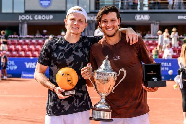 250720 Jesper de Jong of Netherlands and Luciano Darderi of Italy after the singel final tennis match during day 8 on July 20, 2025 in Bastad. Photo: Mathilda Schuler BILDBYRAN kod MA MA0849 tennis ATP, Tennis Herren 250 nordea open bbeng Copyright: MATHILDAxSCHULER BB250720MA120