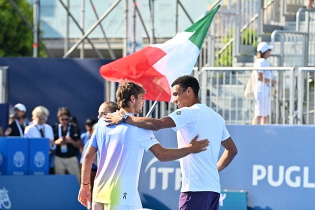 RECORD DATE NOT STATED Flavio Cobolli of Italy and FÃ lix Auger-Aliassime of Canada during the Finals of Hopman Cup at Bari on July 20, 2025 in Bari, Italy Copyright: xAndreaxRositox DSC_6072