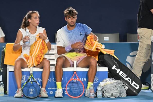 RECORD DATE NOT STATED Flavio Cobolli e Lucia Bronzetti durante la Hopman Cup 2025 Domenica 20 Luglio 2025 Bari - Fiera del Levante Copyright: xAndreaxRositox DSC_8700