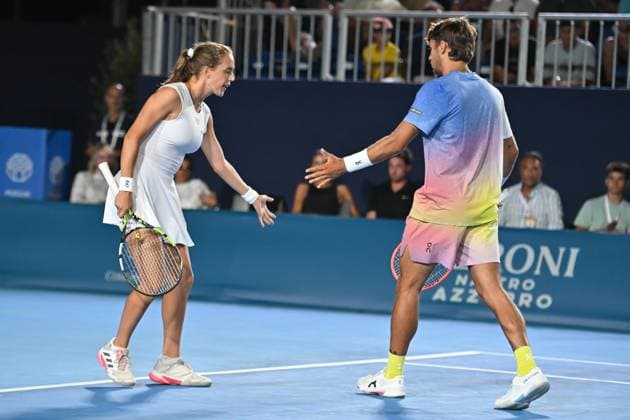 RECORD DATE NOT STATED Flavio Cobolli e Lucia Bronzetti durante la Hopman Cup 2025 Domenica 20 Luglio 2025 Bari - Fiera del Levante Copyright: xAndreaxRositox DSC_9045