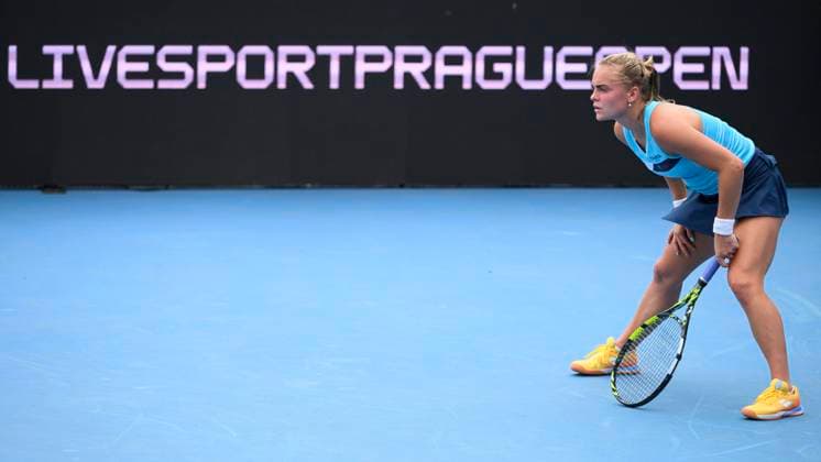 Czech tennis player Sara Bejlek playes against Moyuka Uchijima of Japan at the WTA, Tennis Damen Livesport Prague Open 2025 on the courts of TK Sparta Prague, in Prague, Czech Republic, on July 21, 2025. (CTKxPhoto MichalxKamaryt) CTKPhotoP2025072103568  CTKPhotoP2025072103568