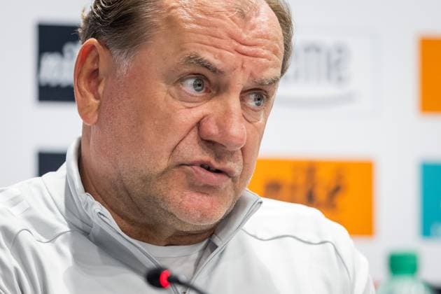 SLOVAN BRATISLAVA - ZRINJSKI MOSTAR Head coach of Slovan Vladimir Weiss sr of Slovan during the press conference, PK, Pressekonferenz ahead of second qualifying round of UEFA Champions League football match between SK Slovan Bratislava and HSK Zrinjski Mostar. Bratislava, Slovakia, July 21, 2025. Copyright: xx 080A3866