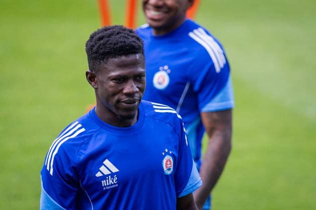 SLOVAN BRATISLAVA - ZRINJSKI MOSTAR Alasana Yirajang of Slovan during team training ahead of second qualifying round of UEFA Champions League football match between SK Slovan Bratislava and HSK Zrinjski Mostar. Bratislava, Slovakia, July 21, 2025. Copyright: xx 080A4288