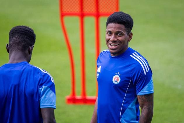SLOVAN BRATISLAVA - ZRINJSKI MOSTAR Cesar Blackman of Slovan during team training ahead of second qualifying round of UEFA Champions League football match between SK Slovan Bratislava and HSK Zrinjski Mostar. Bratislava, Slovakia, July 21, 2025. Copyright: xx 080A4314