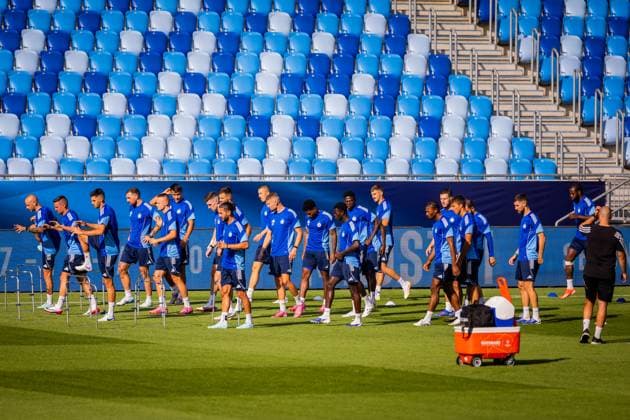 SLOVAN BRATISLAVA - ZRINJSKI MOSTAR Players of Slovan during team training ahead of second qualifying round of UEFA Champions League football match between SK Slovan Bratislava and HSK Zrinjski Mostar. Bratislava, Slovakia, July 21, 2025. Copyright: xx 080A4646