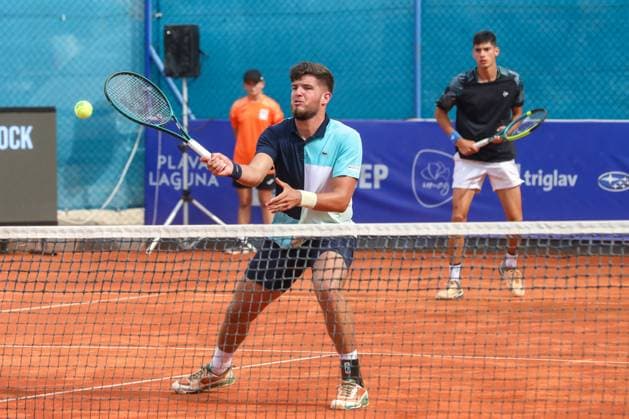 Umag, Croatia, 210725. 35th Plava Laguna Croatia Open Umag. Round of 16 doubles match, Luka Mikrut and Mili Poljicak - George Goldhoff and Gregorie Jacq. Photo: Goran Sebelic CROPIX Copyright: xxGoranxSebelicx mirkut_poljicak10-210725