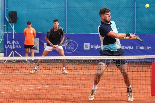 Umag, Croatia, 210725. 35th Plava Laguna Croatia Open Umag. Round of 16 doubles match, Luka Mikrut and Mili Poljicak - George Goldhoff and Gregorie Jacq. Photo: Goran Sebelic CROPIX Copyright: xxGoranxSebelicx mirkut_poljicak11-210725