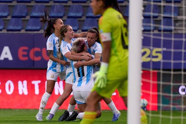 Yamila Rodriguez of Argentina celebrates goal with teammates during the last Group A match of Copa America Feminina at Complejo Independiente del Valle on July 21, 2025 in Quito, Ecuador (Photo by Camilla Stolen Imago) Buenos Aires Ecuador Copyright: xCamillaxStolenx L1044016