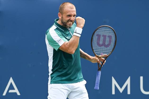 July 21, 2025, Washington, District of Columbia, USA: DAN EVANS reacts after winning a point during his match against Bergs at the Rock Creek Tennis Center. Evans won 3:6, 6:4, 6:3. Washington USA - ZUMAg196 20250721_zap_g196_016 Copyright: xKylexGustafsonx