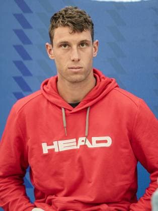 21.07.2025, Sportpark, Kitzbühel, AUT, ATP, Tennis Herren Tour, Generali Open Kitzbühel 2025, Pressekonferenz, im Bild Filip Misolic (AUT) Filip Misolic of Austria during a press conference, PK, Pressekonferenz of Austrian Tennis Federation ÖTV at the 2025 Generali Open Kitzbühel of the ATP Tour at the Sportpark in Kitzbühel, Austria on 2025 07 21. Expa Kitzbühel