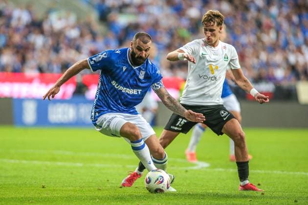 22.07.2025 POZNAN, BULGARSKA , ENEA STADION PILKA NOZNA (FOOTBALL), DRUGA RUNDA KWALIFIKACJI UEFA LIGA MISTRZOW 2025 - 2026 ( SECOND QUALIFYING ROUND 1ST LEG UEFA CHAMPIONS LEAGUE ) (GAME LECH POZNAN - BREIÃABLIK ) MECZ LECH POZNAN - BREIDABLIK NZ (L) MIKAEL ISHAK , (R) AGUST ORRI THORSTEINSSON FOTO JAKUB PIASECKI CYFRASPORT NEWSPIX.PL --- newspix.pl 