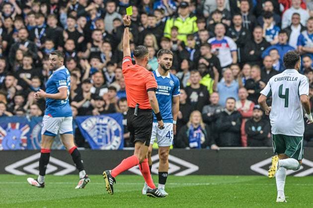 Rangers v Panathinaikos F.C. UEFA Champions League Nicolas Raskin of Rangers is shown a yellow card during the UEFA Champions League Second Qualifying Round First Leg match at Ibrox Stadium, Glasgow UK Newspapers OUT Copyright: xJamiexJohnstonx FIL-21990-0060