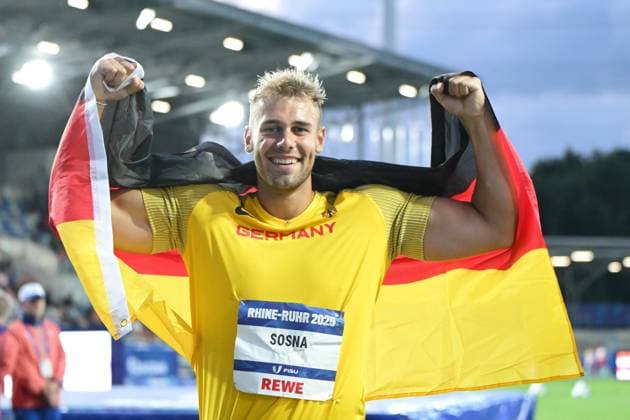 FISU World University Games Summer, 16.07-27.07.2025, Leichtathletik, athletics, Stadion Bochum Wattenscheid, Diskuswurf Männer ,Discus Throw Men, Finale Mika Sosna Deutschland *** FISU World University Games Summer, 16 07 27 07 2025, Leichtathletik, athletics, Stadion Bochum Wattenscheid, Discus Throw Men ,Discus Throw Men, Final Mika Sosna Germany