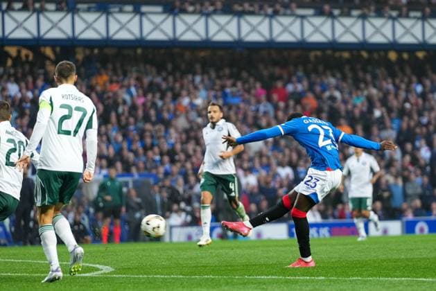 Djeidi Gassama of Rangers scores to give Rangers a 2-0 lead. Rangers v Panathinaikos, UEFA Champions League, 2nd Qualifying Round, Football, Ibrox Stadium, Glasgow, UK - 22 Jul 2025Glasgow Ibrox Stadium United Kingdom EDITORIAL USE ONLY No use with unauthorised audio, video, data, fixture lists, club league logos or live services. Online in-match use limited to 120 images, no video emulation. No use in betting, games or single club league player publications. Copyright: xStuartxWallace Shutterstockx 15409267bp
