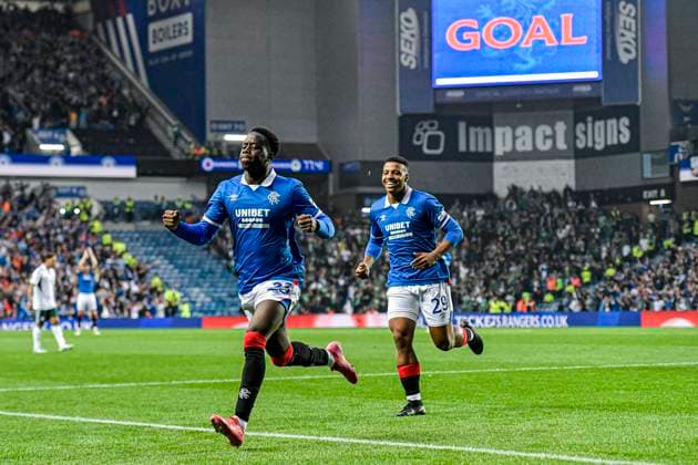 Rangers v Panathinaikos F.C. UEFA Champions League Djeidi Gassama of Rangers scores their sides second goal of the match and celebrates his goal during the UEFA Champions League Second Qualifying Round First Leg match at Ibrox Stadium, Glasgow UK Newspapers OUT Copyright: xJamiexJohnstonx FIL-21990-0102