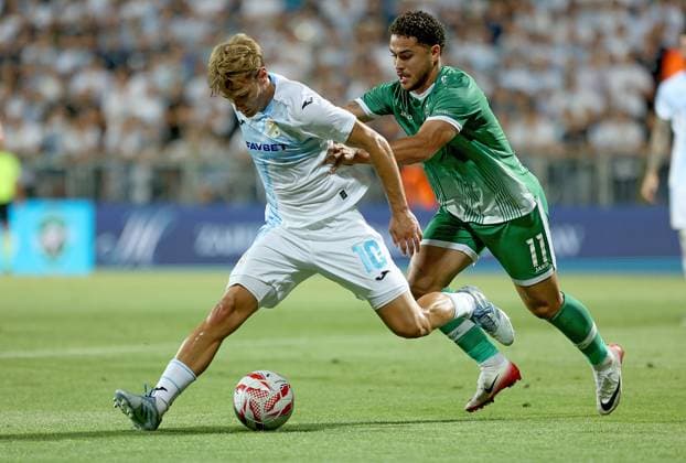 Rijeka v Ludogorets - UEFA Champions League Second Qualifying Round First Leg RIJEKA, CROATIA - JULY 22: Toni Fruk of HNK Rijeka and Caio Vidal of PFC Ludogorets Razgrad in action during the UEFA Champions League Second Qualifying Round First Leg match between Rijeka and Ludogorets at Stadion HNK Rijeka on July 22, 2025 in Rijeka, Croatia.  NelxPavletic PIXSELL