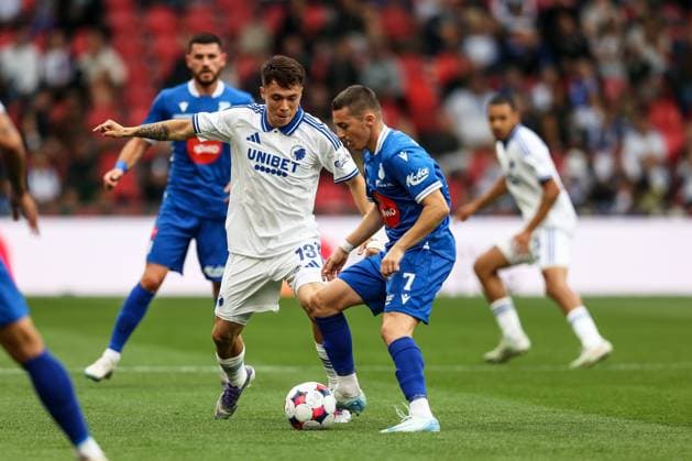 FC Copenhagen v FC Drita, UEFA Champions League qualification football, Copenhagen, Denmark Copenhagen, Denmark. 22nd, July 2025. Rodrigo Huescas (13) of FC Copenhagen and Almir Ajzeraj (7) of FC Drita seen during the UEFA Champions League qualification match between FC Copenhagen and FC Drita at Parken in Copenhagen. Denmark, Copenhagen  Copyright: xGonzalesxPhoto RunexMathiesenx