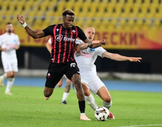 Fabrice Tamba from FC Shkendija and Vlad Chiriches from FCSB during UEFA Champions League second qualifying round match between FC Shkendija and FCSB in Skopje, North Macedonia, July 22 2025. IMAGO PETR STOJANOVSKI