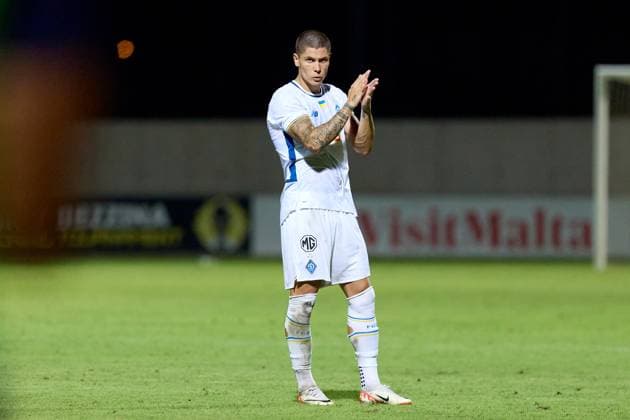 Denys Popov of Dynamo Kyiv applauds after the UEFA Champions League Second qualifying round, 1st leg soccer match between Hamrun Spartans FC and FC Dynamo Kyiv at the Tony Bezzina Stadium, in Paola, Malta, on 22 July 2025. UEFA Champions League - Hamrun Spartans FC v FC Dynamo Kyev
