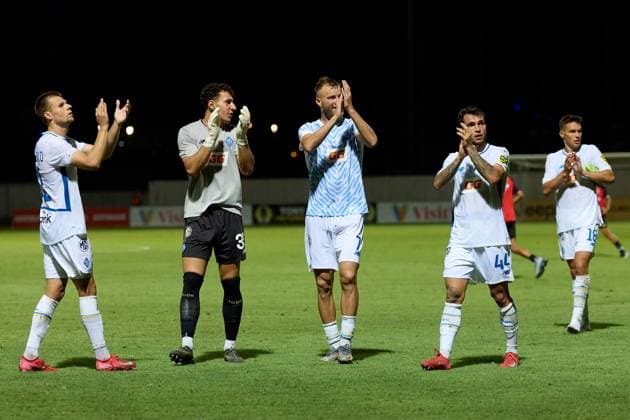 Dynamo Kyiv players applaud after the UEFA Champions League Second qualifying round, 1st leg soccer match between Hamrun Spartans FC and FC Dynamo Kyiv at the Tony Bezzina Stadium, in Paola, Malta, on 22 July 2025. UEFA Champions League - Hamrun Spartans FC v FC Dynamo Kyev