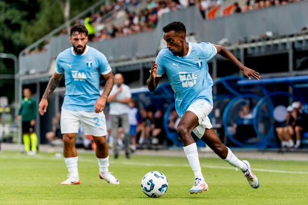 250722 Taha Ali of Malmö FF during the UEFA Champions League qualifier football match between FK RFS and Malmö FF on July 22, 2025 in Riga. Photo: Christian Örnberg BILDBYRAN COP 166 CO0590 fotboll football soccer fotball uefa champions league qualifiers champions league fk rfs malmö ff bbeng Copyright: CHRISTIANxÖRNBERG BB250722CO124