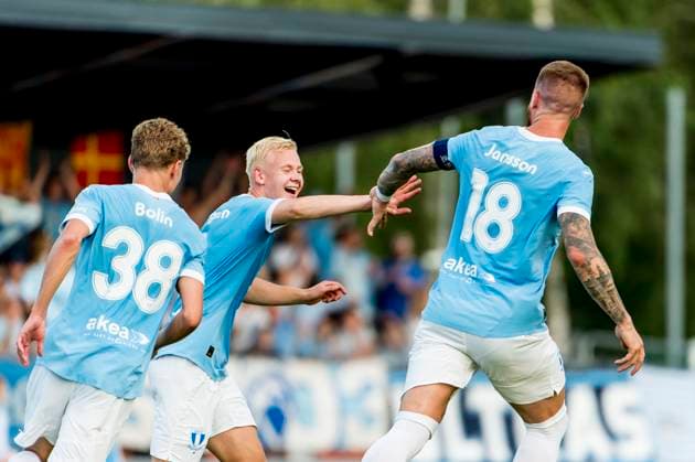 250722 Otto Rosengren and Pontus Jansson of Malmö FF celebrates during the UEFA Champions League qualifier football match between FK RFS and Malmö FF on July 22, 2025 in Riga. Photo: Christian Örnberg BILDBYRAN COP 166 CO0590 fotboll football soccer fotball uefa champions league qualifiers champions league fk rfs malmö ff bbeng jubel Copyright: CHRISTIANxÖRNBERG BB250722CO133