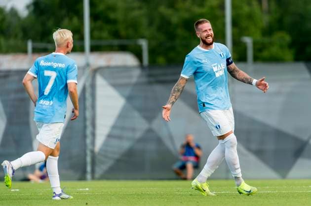250722 Otto Rosengren and Pontus Jansson of Malmö FF celebrates during the UEFA Champions League qualifier football match between FK RFS and Malmö FF on July 22, 2025 in Riga. Photo: Christian Örnberg BILDBYRAN COP 166 CO0590 fotboll football soccer fotball uefa champions league qualifiers champions league fk rfs malmö ff bbeng jubel Copyright: CHRISTIANxÖRNBERG BB250722CO136