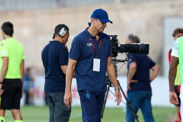 Oleksandr Shovkovskyi, head coach of Dynamo Kyiv gestures during the UEFA Champions League Second qualifying round, 1st leg soccer match between Hamrun Spartans FC and FC Dynamo Kyiv at the Tony Bezzina Stadium, in Paola, Malta, on 22 July 2025. UEFA Champions League - Hamrun Spartans FC v FC Dynamo Kyev