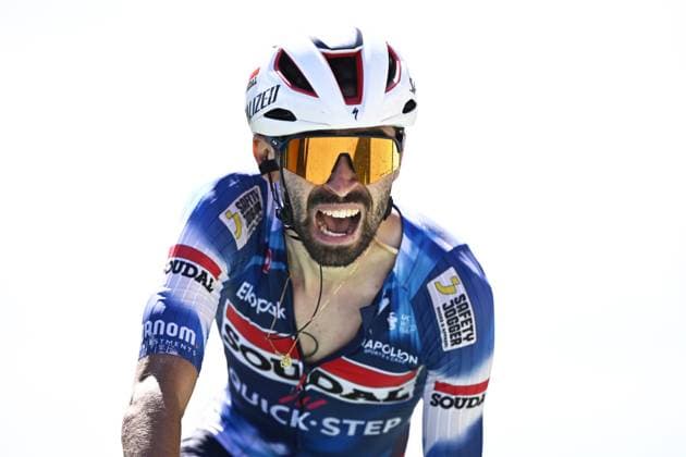 French Valentin Paret-Peintre of Soudal Quick-Step celebrates after winning stage 16 of the 2025 Tour de France cycling race, from Montpellier to Mont Ventoux (172 km), on Tuesday 22 July 2025 in France. The 112th edition of the Tour de France starts on Saturday 5 July in Lille, France, and will finish in Paris, France on the 27th of July. JASPERxJACOBS  x129790720x
